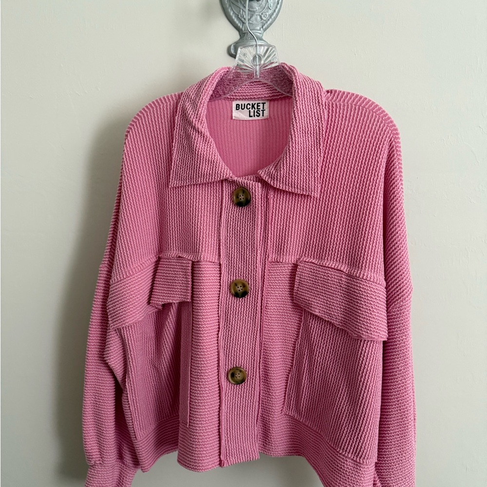 BUCKETLIST Pink Ribbed Cardigan